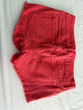 Bullhead Coral Red Denim Cutoff Shorts